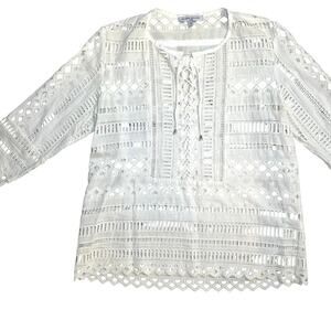 Valerie Khalfon 100% Cotton Cream Eyelet Peasant Blouse Size EUR 38 (US Medium)